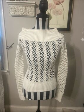 Y2K Bebe white off the shoulder sweater mesh pattern small